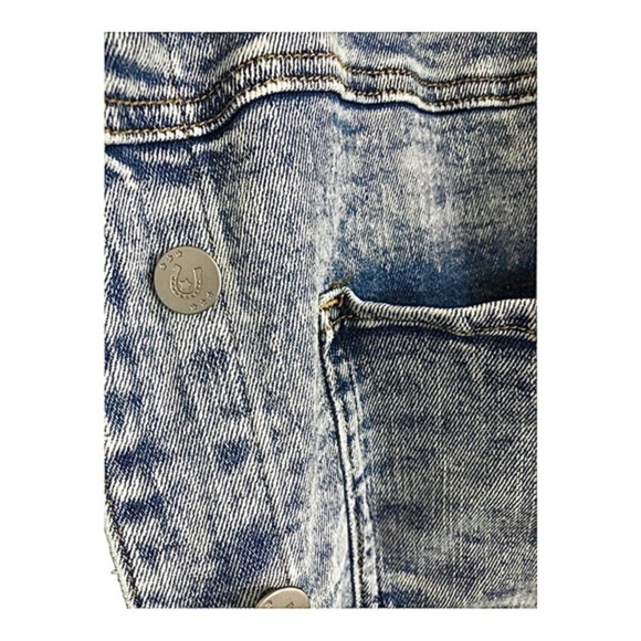 Austin Landing acid wash look embroidered‎ angel wings denim jeans jacket size M - Picture 10 of 11